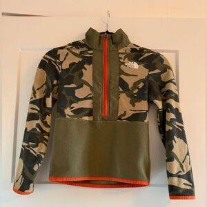 The North Face Kids Camo Olive Fleece Pullover with Orange Trim